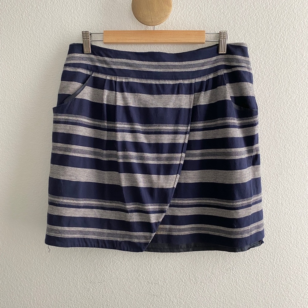 Le Mont St Michel Cotton Striped Navy Skirt